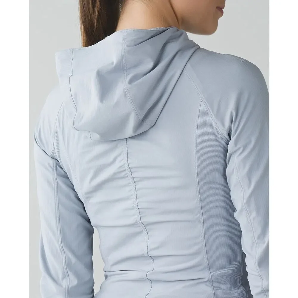 Lululemon Sz 10 In Flux Jacket Dance Studio Reversible Hooded Silver Fox Stretch